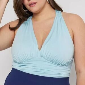 NEW size 22/24 Eloquii baby blue ruched bodysuit with crossed back straps